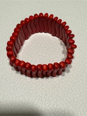 VIntage Red Beaded Bamboo Coral Stretch Bracelet - Bold Statement Accessory